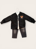 Jacket (suede look), jeans and long-sleeve shirt