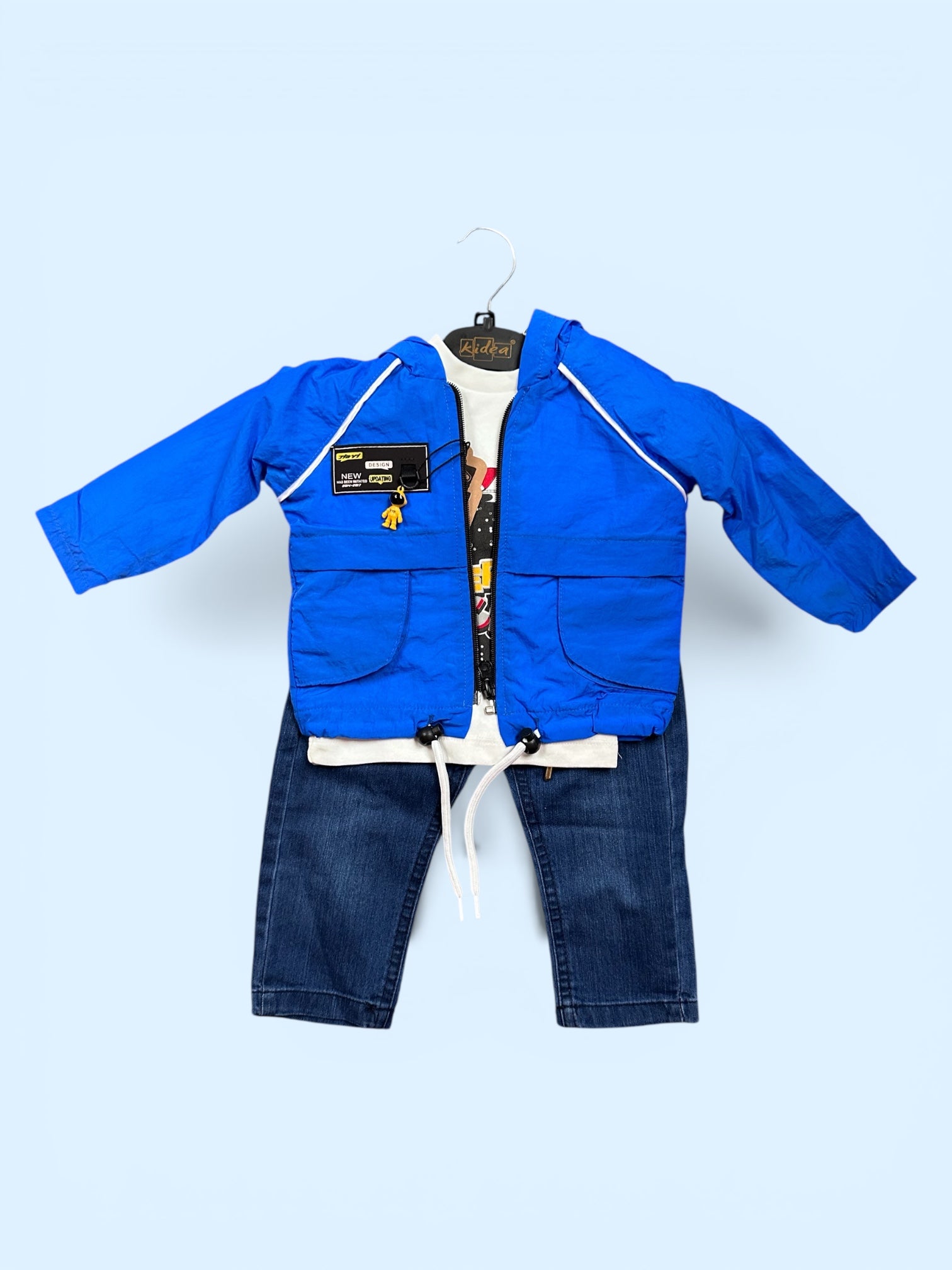 Boys - jacket, jeans and long-sleeve shirt.