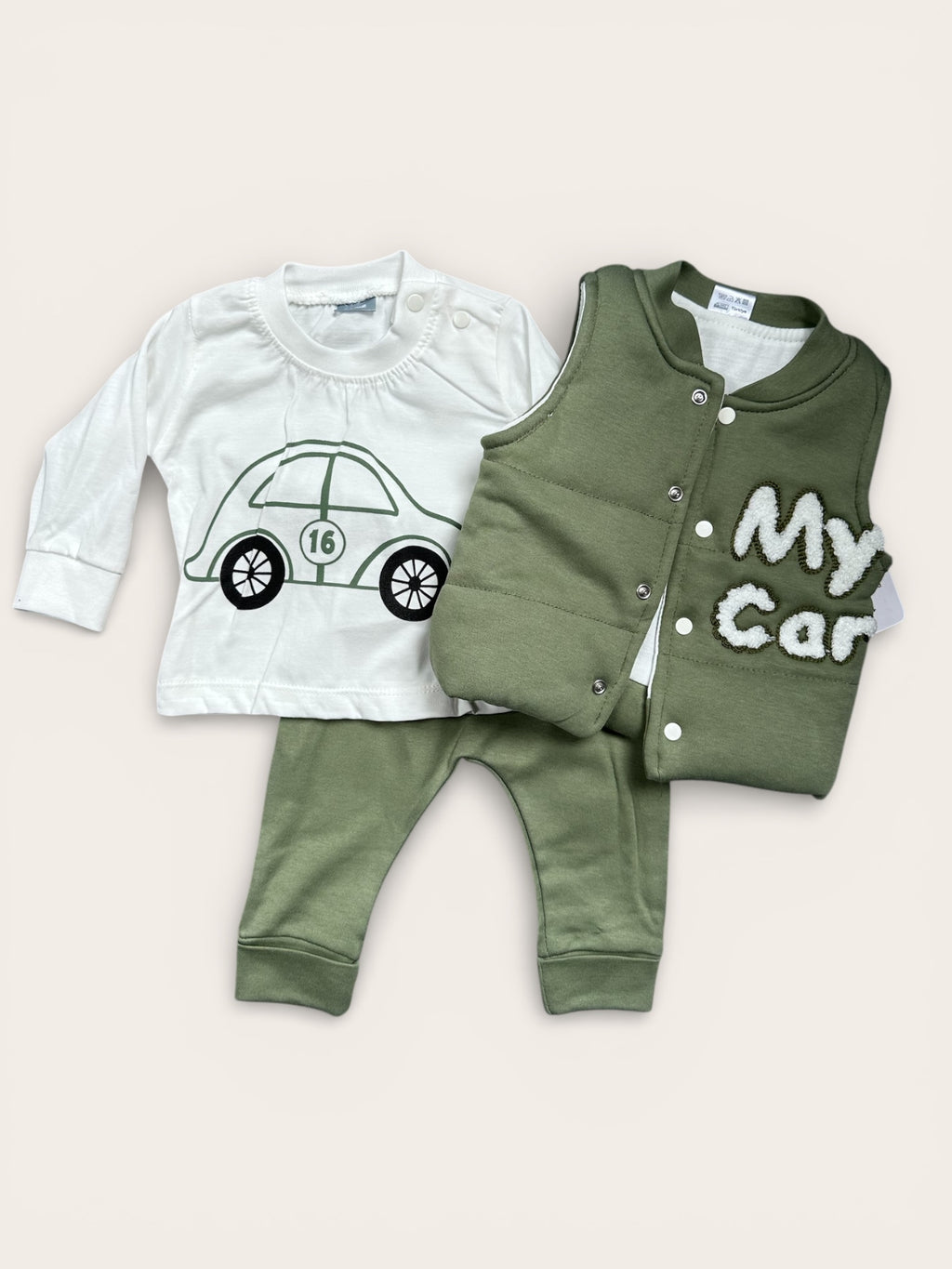 Three piece body warmer, shirt and soft jogging pants boys