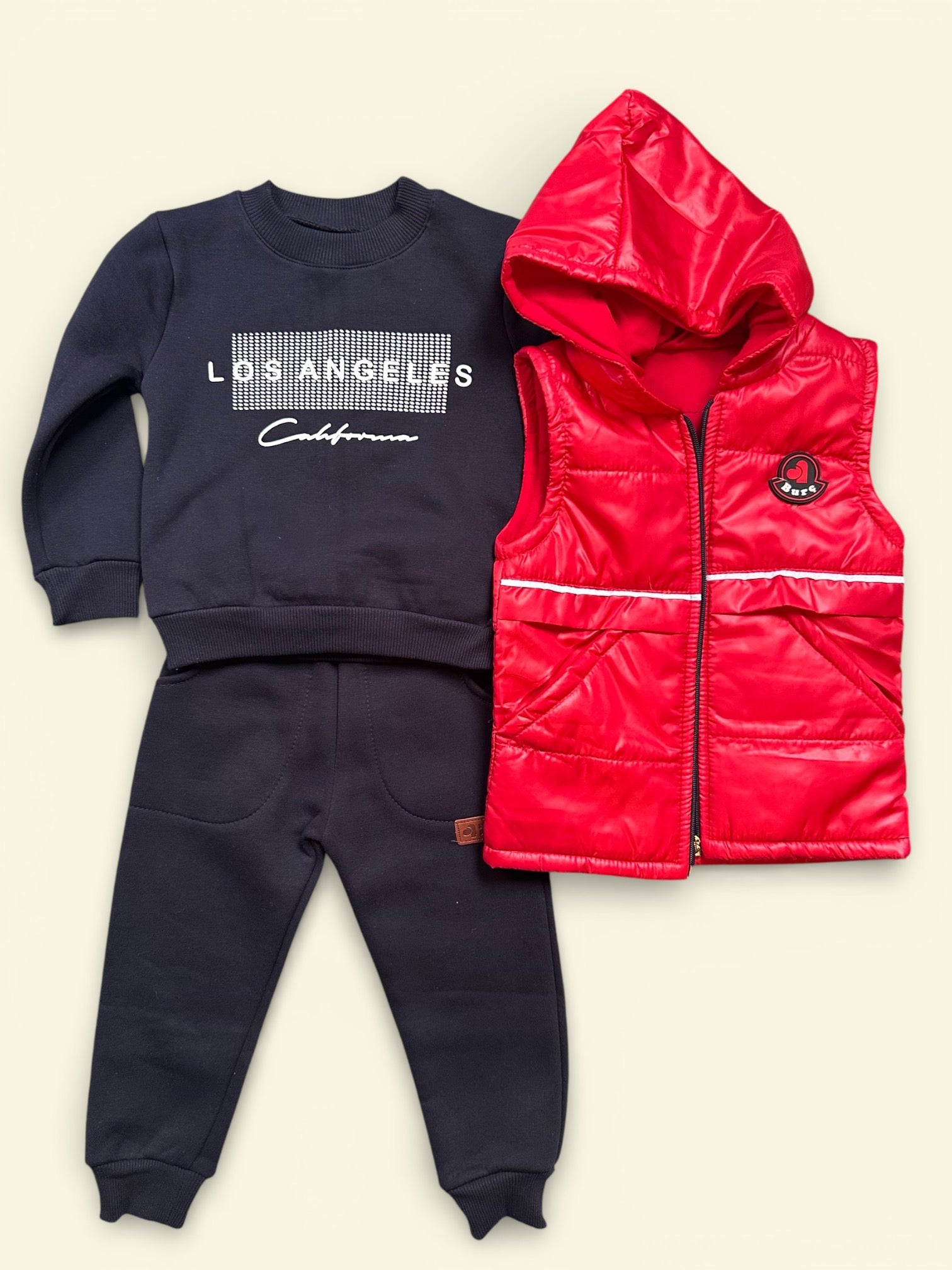 Body warmer, sweater and soft jogging pants