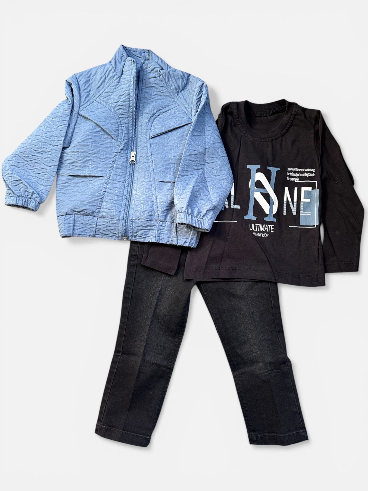 Boys crinkle jacket with jeans and shirt