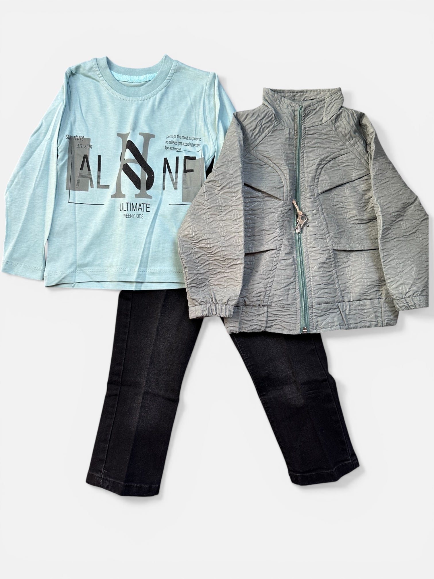 Boys crinkle jacket with jeans and shirt