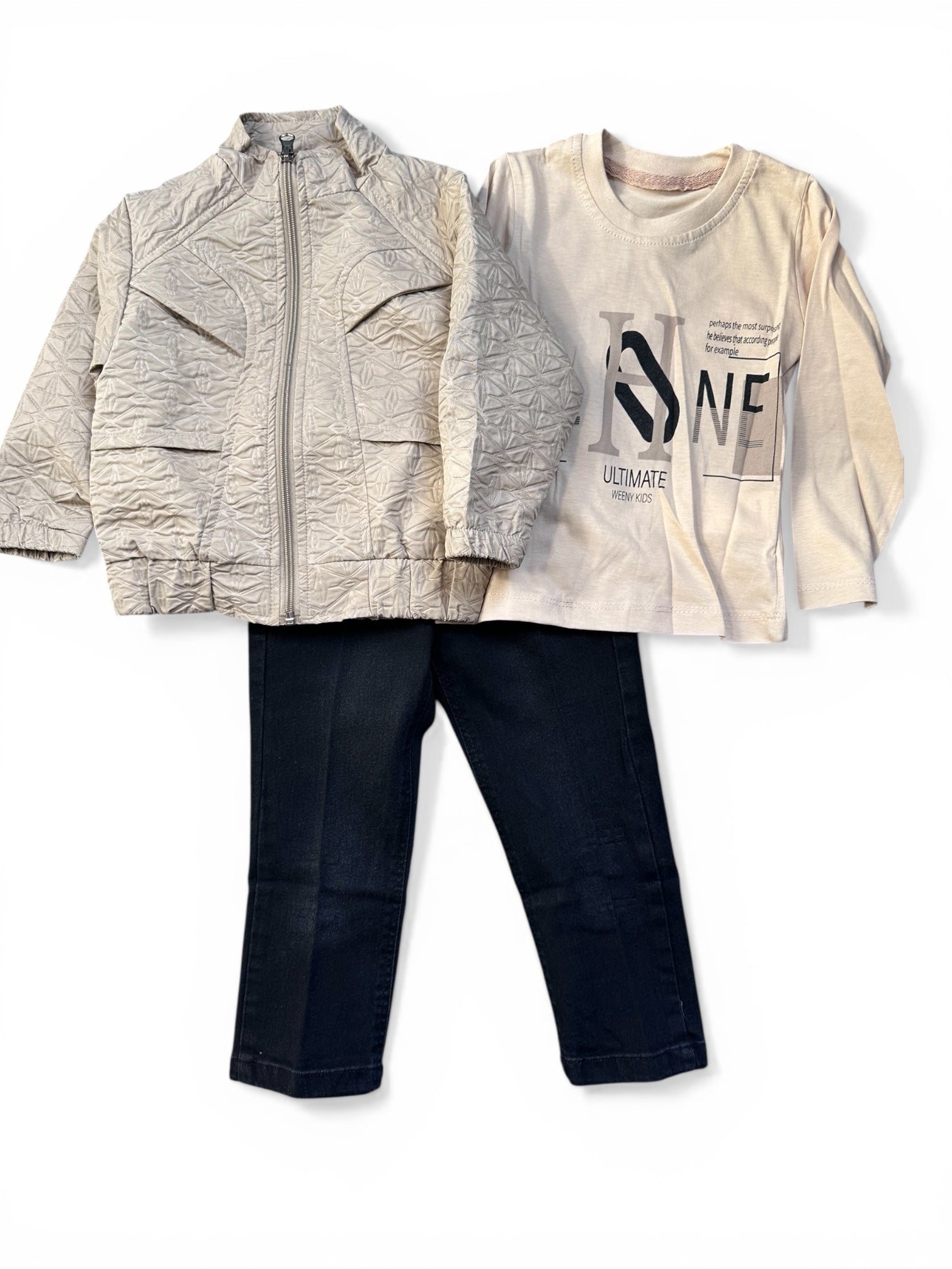 Boys crinkle jacket with jeans and shirt