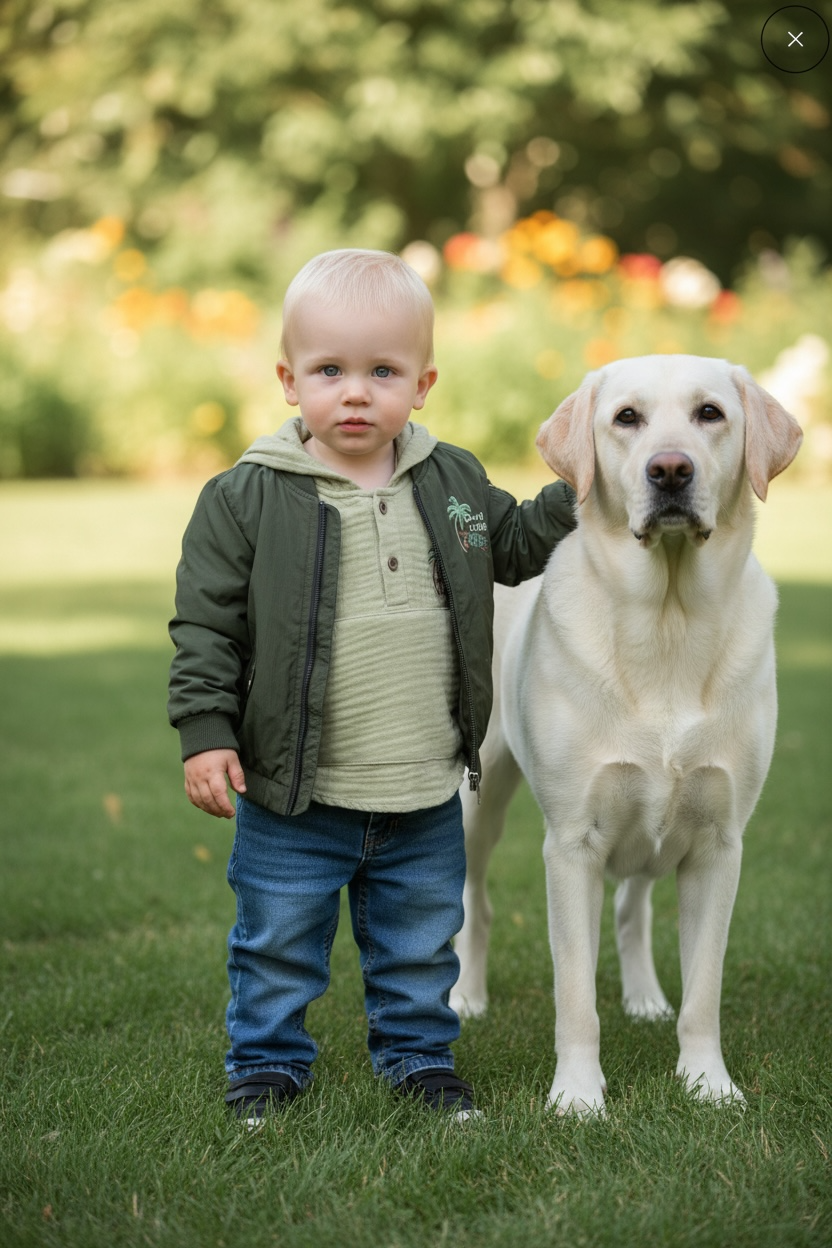 Boys green jacket with casual shirt and jeans