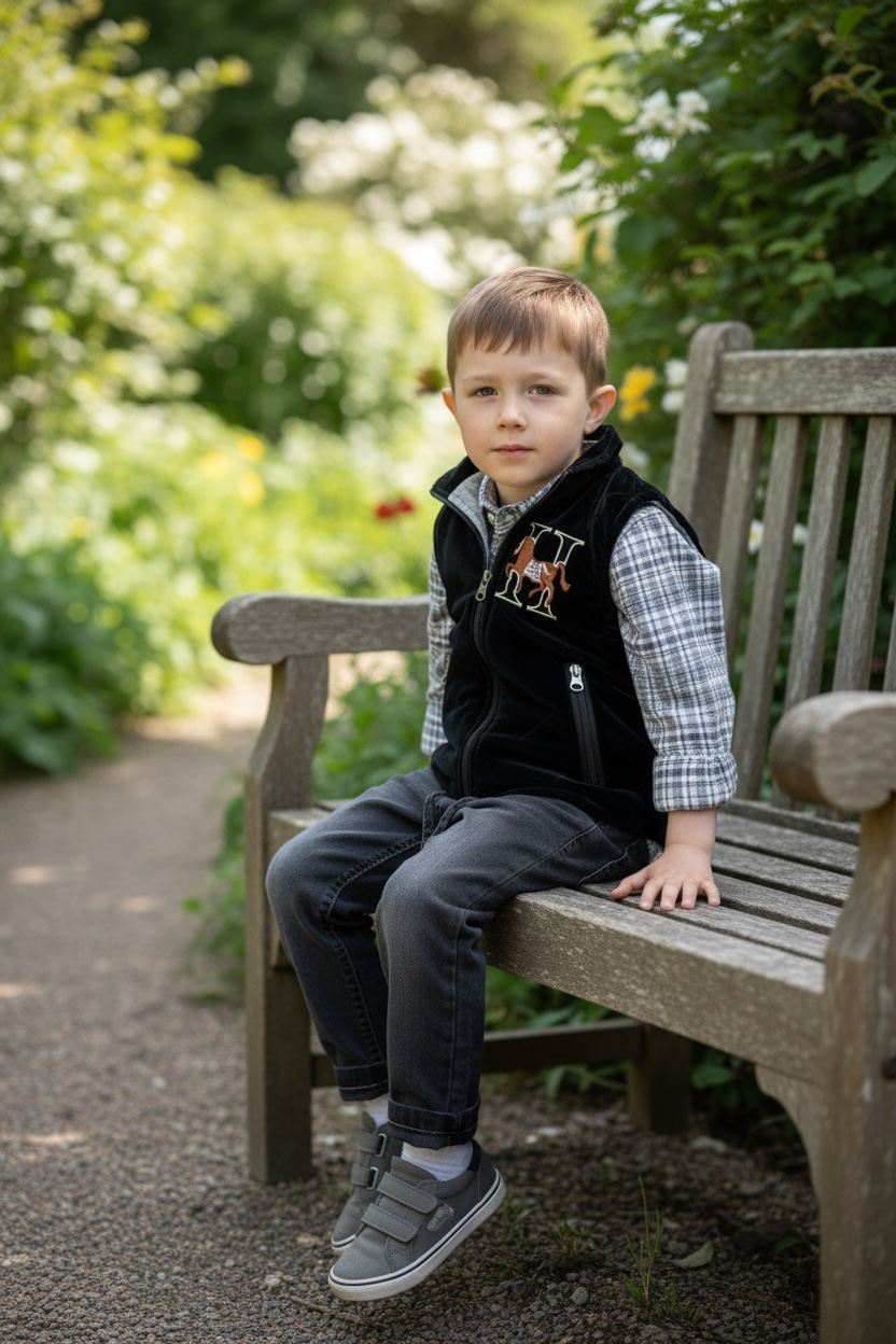 Boys - bodywarmer, jeans and casual shirt.