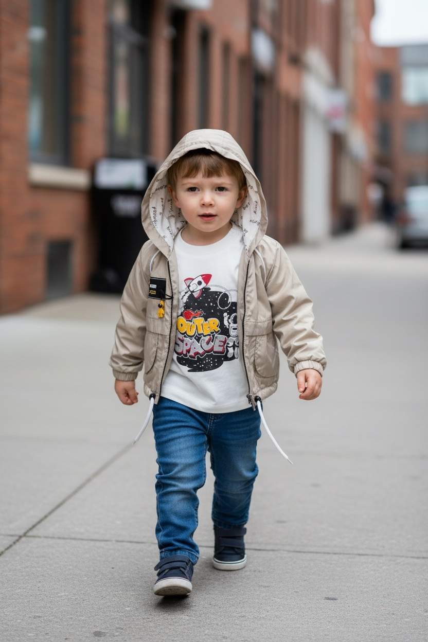 Boys - jacket, jeans and long sleeve shirt.
