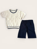 Boys crew neck with dark blue shorts