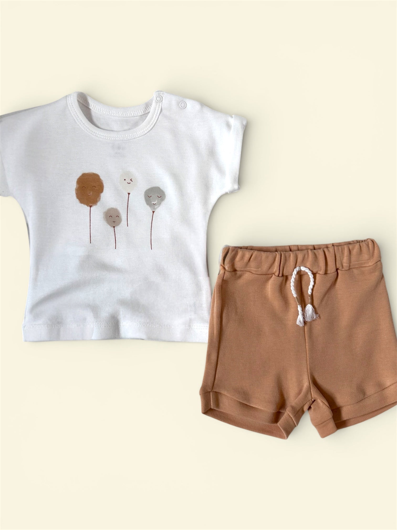 baby girls white shirt with print and brown short