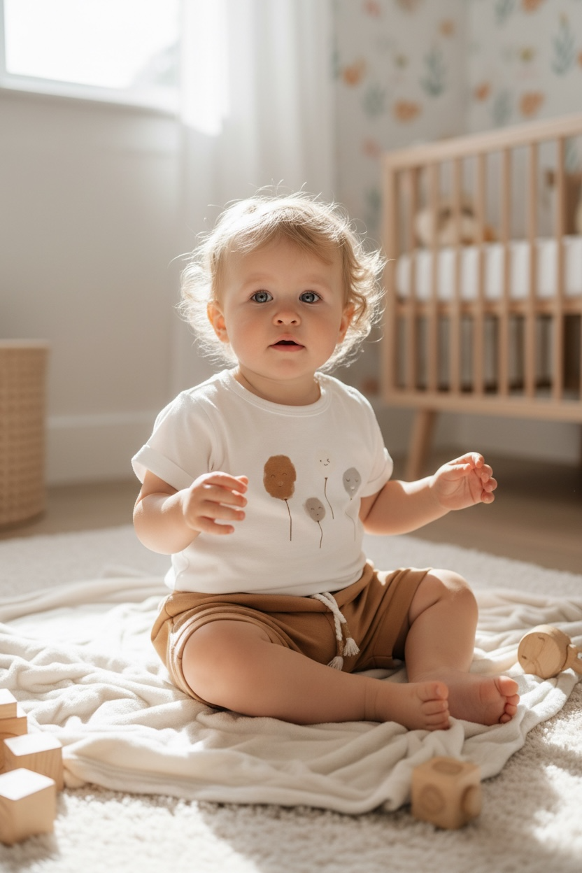 baby girls white shirt with print and brown short