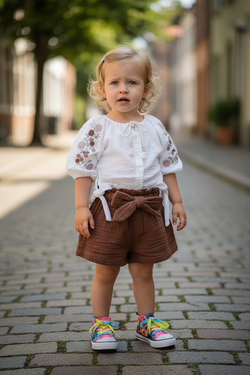 Girls linen set blouse and shorts
