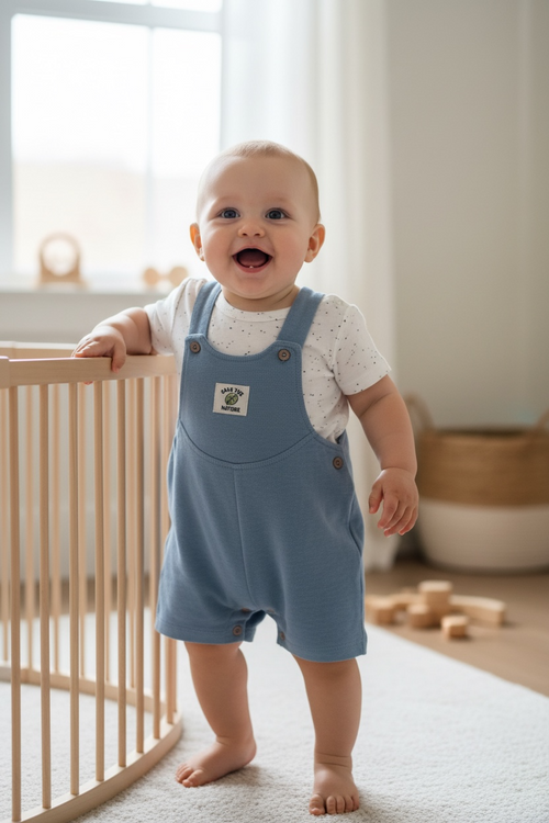 Baby boy dungaree shorts and t-shirt