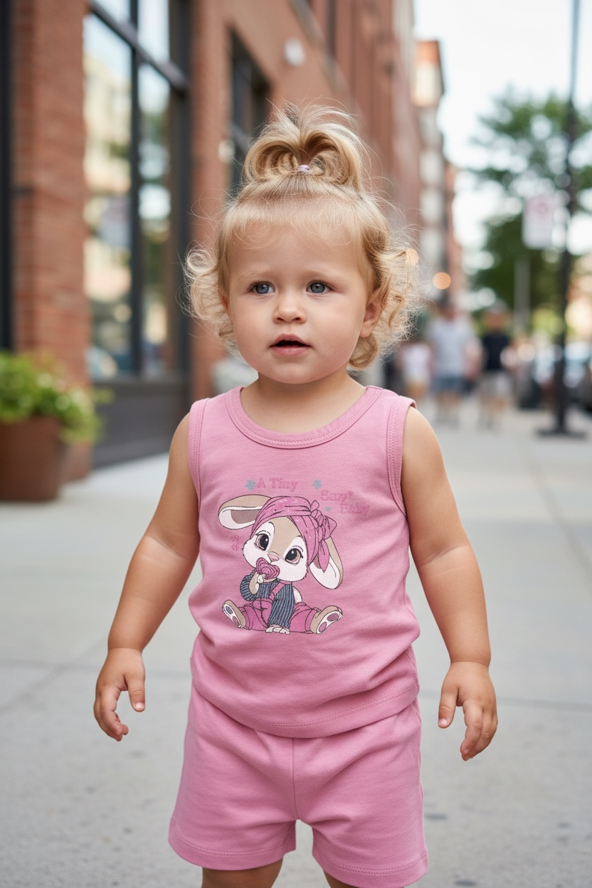 Girls pink vest top with shorts