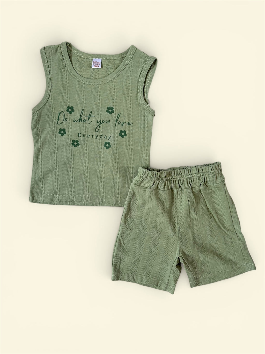 Girls vest top soft green with shorts linen
