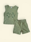 Girls vest top soft green with shorts linen