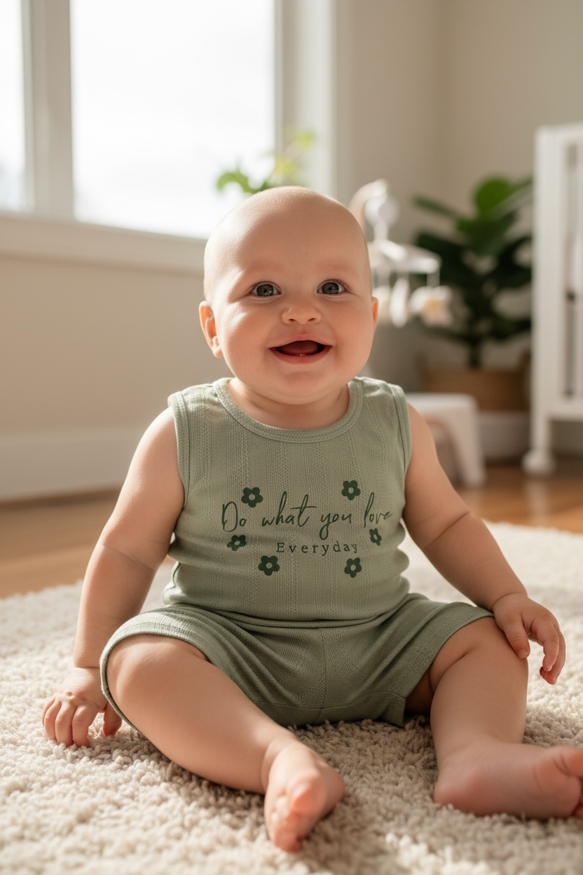 Girls vest top soft green with shorts linen