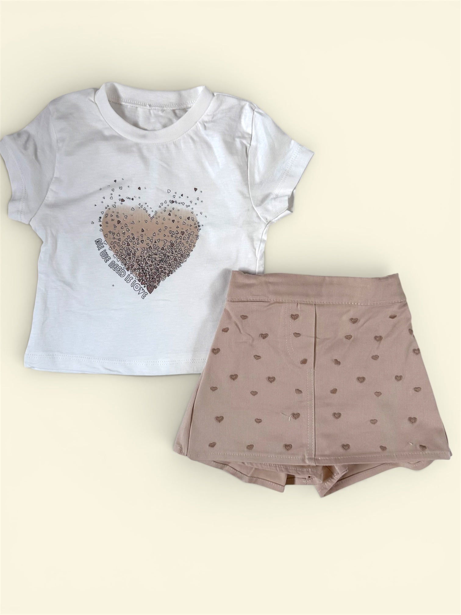 Girls two piece white print t-shirt and shorts skirt