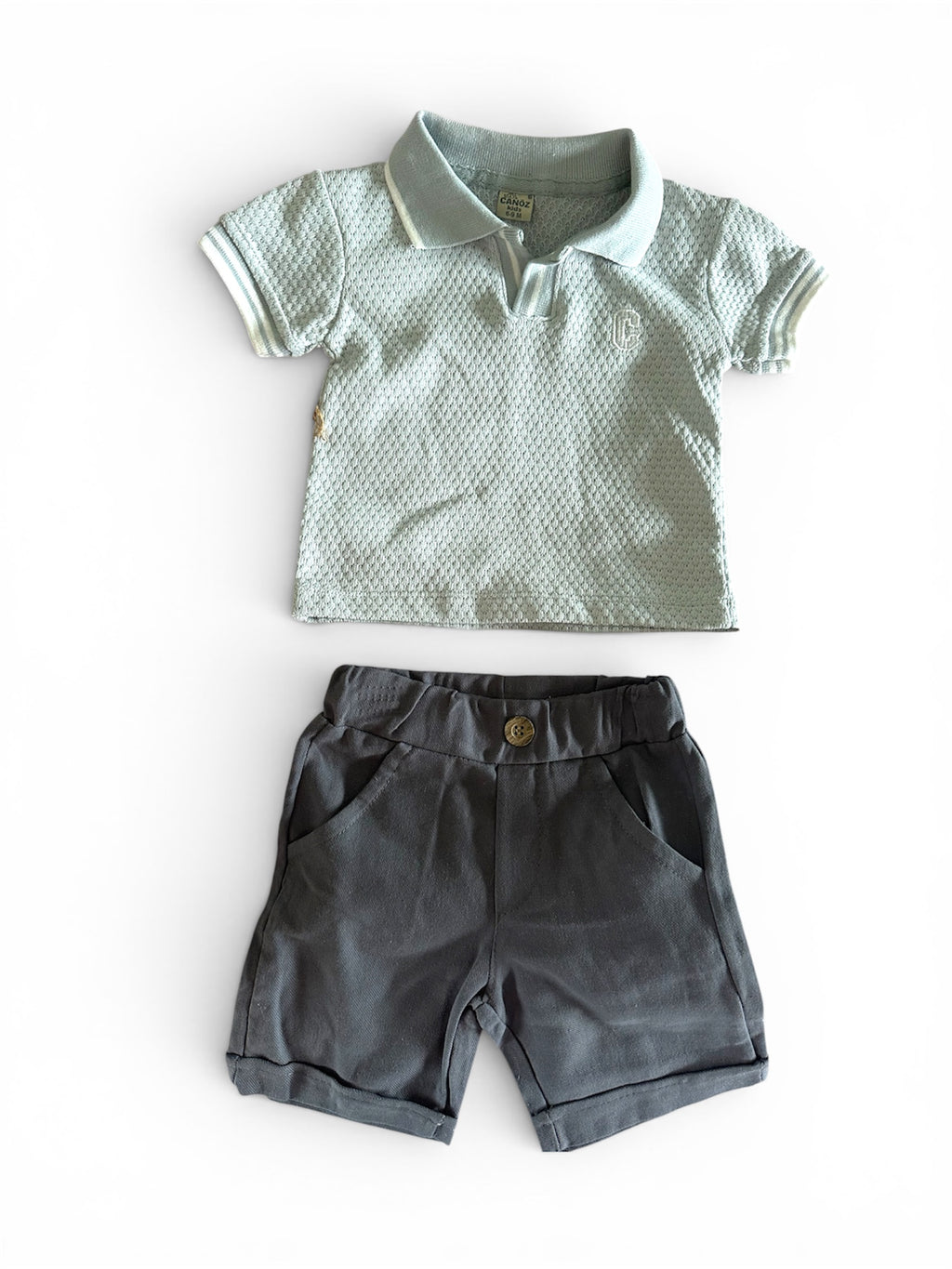 Boys grey cotton polo shirt with shorts