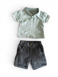 Boys grey cotton polo shirt with shorts