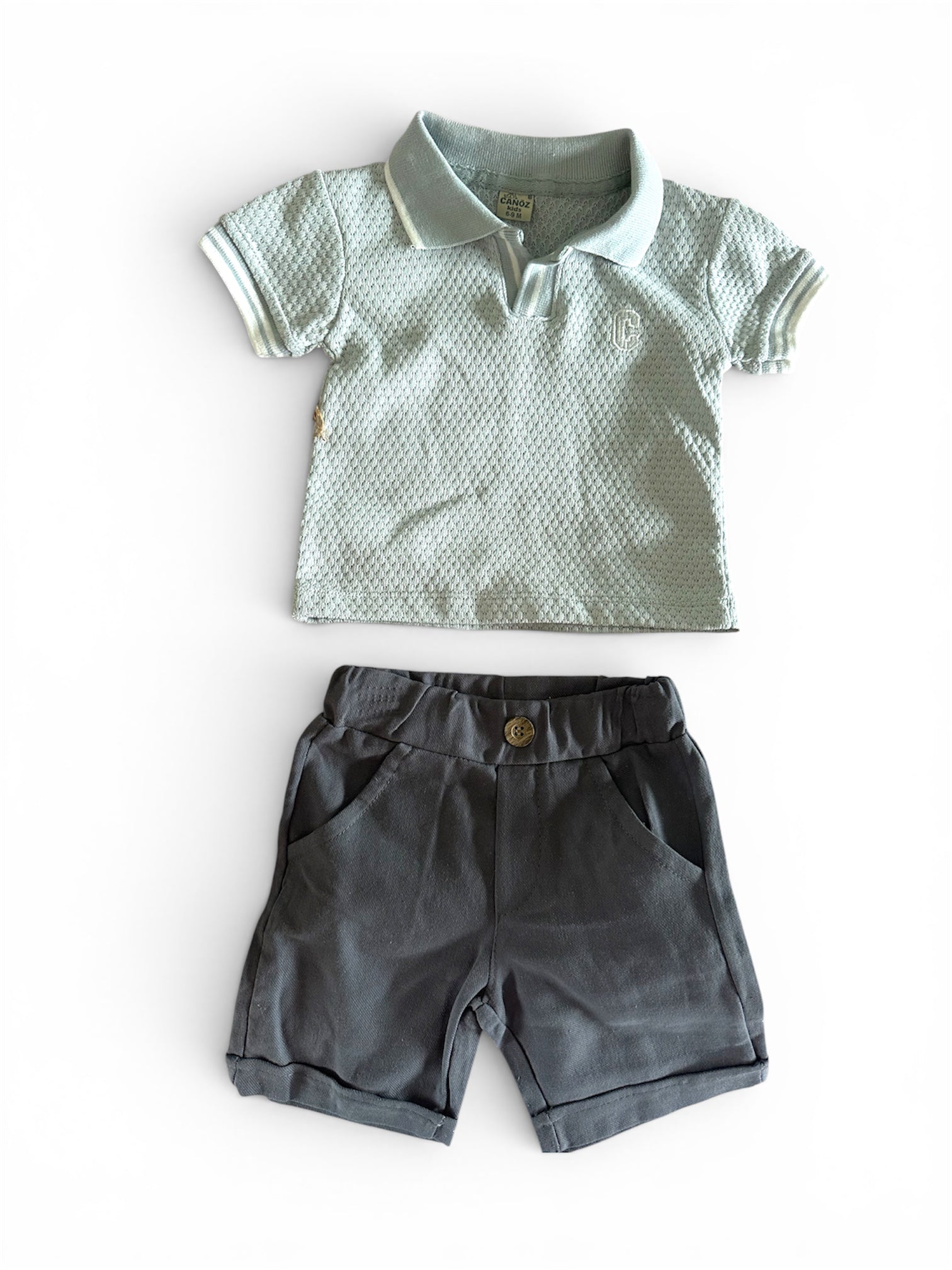 Boys grey cotton polo shirt with shorts