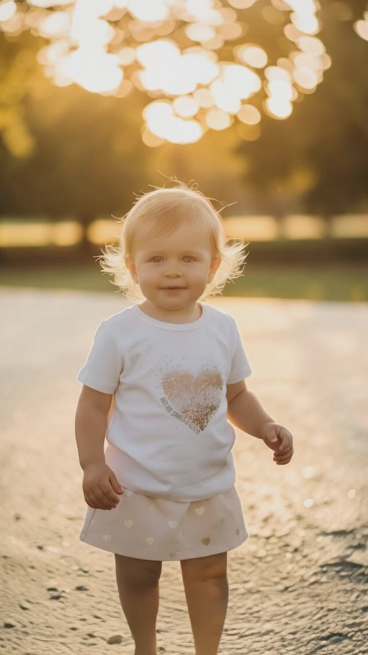 Girls two piece white print t-shirt and shorts skirt