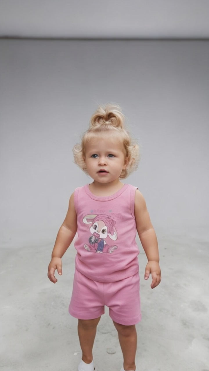 Girls pink vest top with shorts