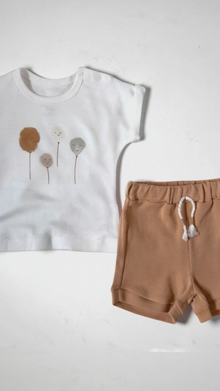 baby girls white shirt with print and brown short