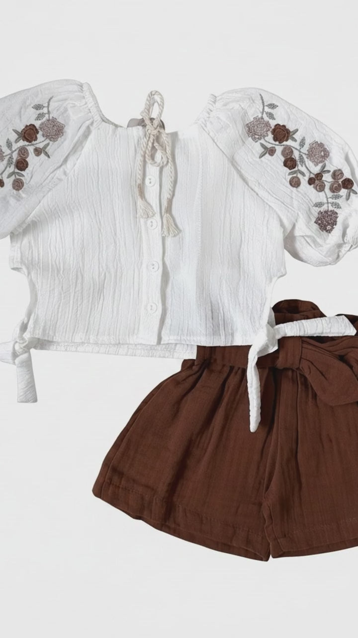 Girls linen set blouse and shorts